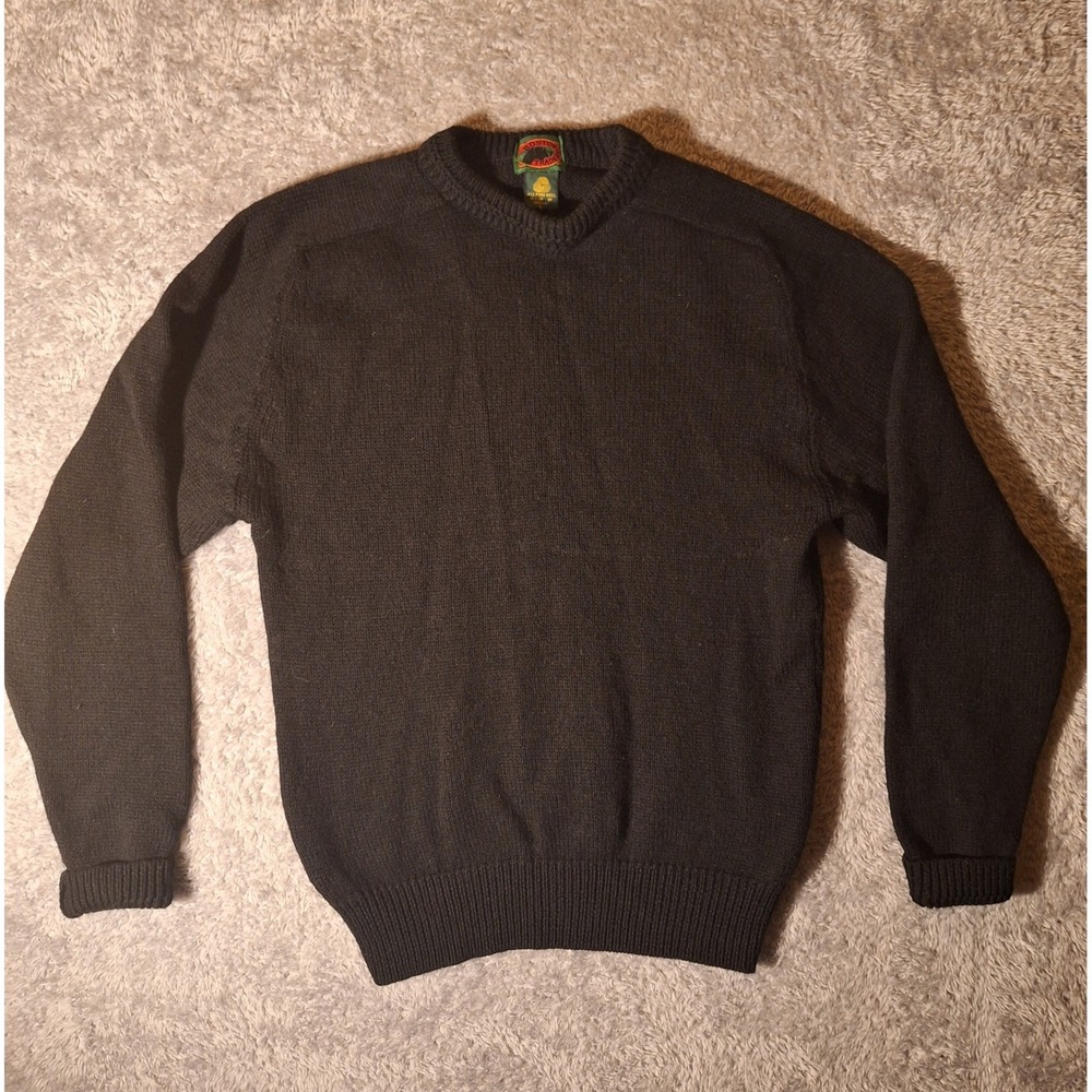 Boston Traders Mens L Sweater Black 100% Pure Wool Crew Neck Made in India